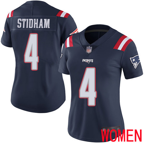 New England Patriots Limited Navy Blue Women #4 Jarrett Stidham NFL Jersey Rush Vapor->new england patriots->NFL Jersey